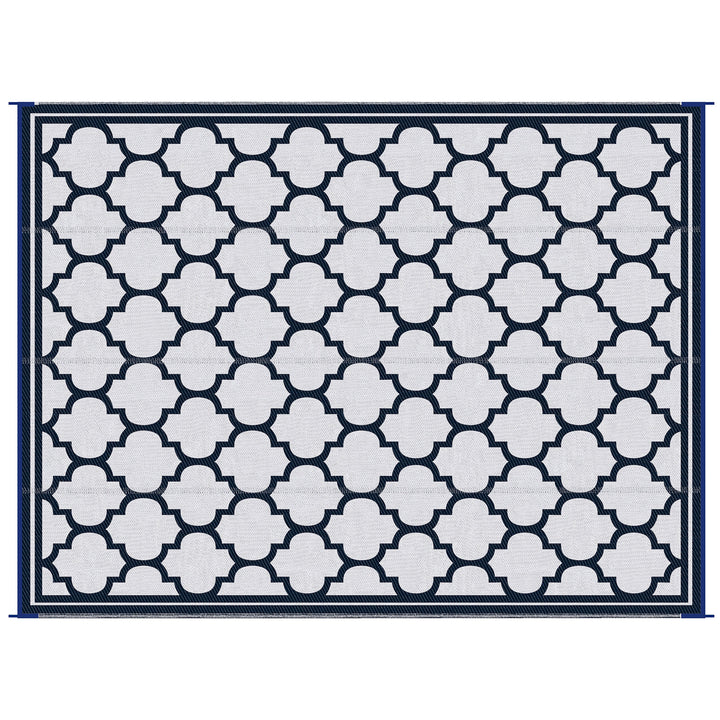 Outsunny 9'x12' Reversible Outdoor RV Rug, Patio Floor Mat, Plastic Straw Rug for Backyard, Deck, Beach, Camping, Dark Blue