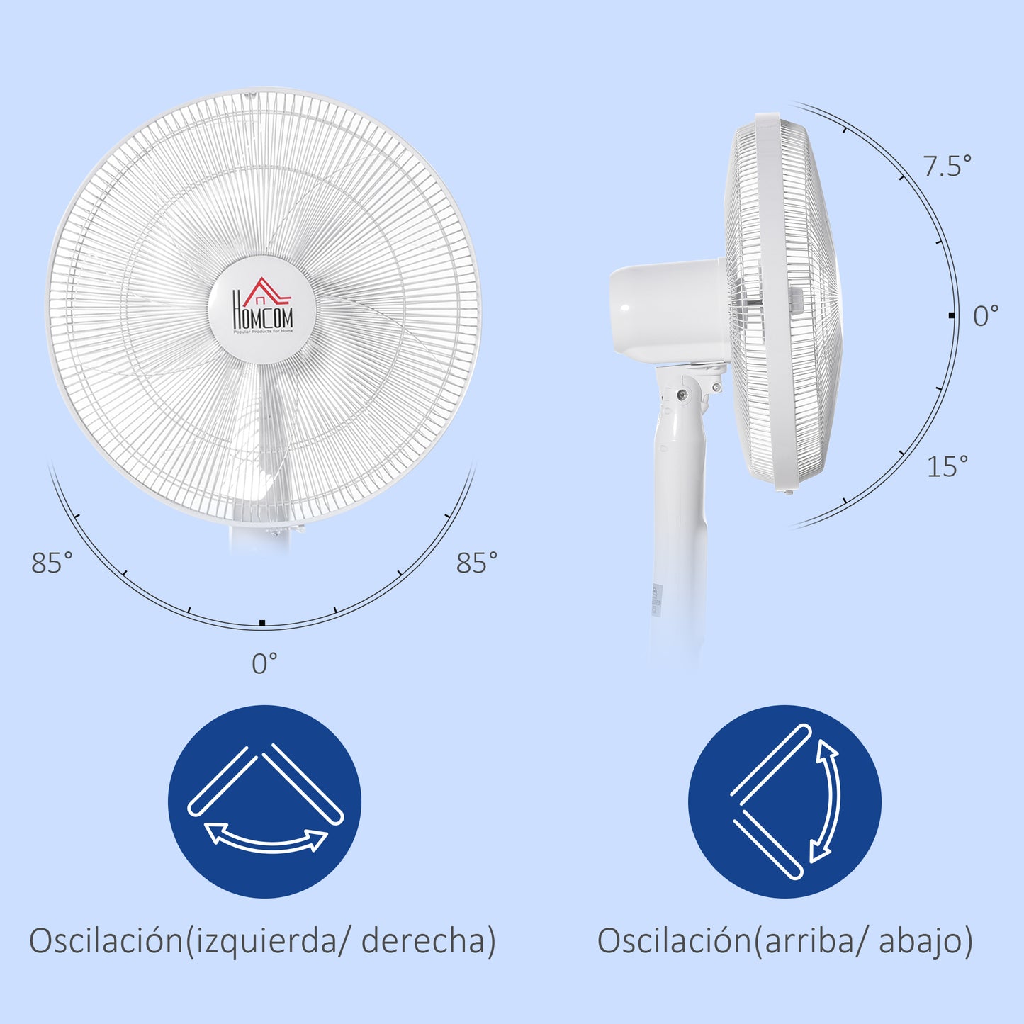 HOMCOM Standing Floor Fan with Remote Control, Stand Up Cooling Fan, Tall Pedestal Electric Fan for Home Bedroom, White