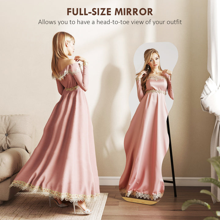 HOMCOM 64" x 21" Full Length Mirror, Irregular Wavy Frameless Full Body Mirror with Pine Wood Base for Bedroom, Black