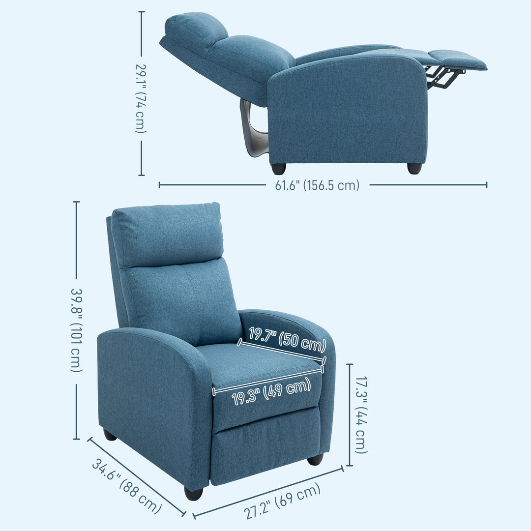 HOMCOM Fabric Recliner Chair Manual Home Theater Seating Single Reclining Sofa Chair with Padded Seat for Living Room, Dark Grey