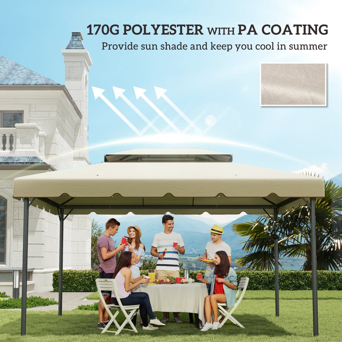 Outsunny 13' x 10' Gazebo Replacement Canopy, Gazebo Top Cover with Double Vented Roof for Garden Patio(TOP ONLY), Beige