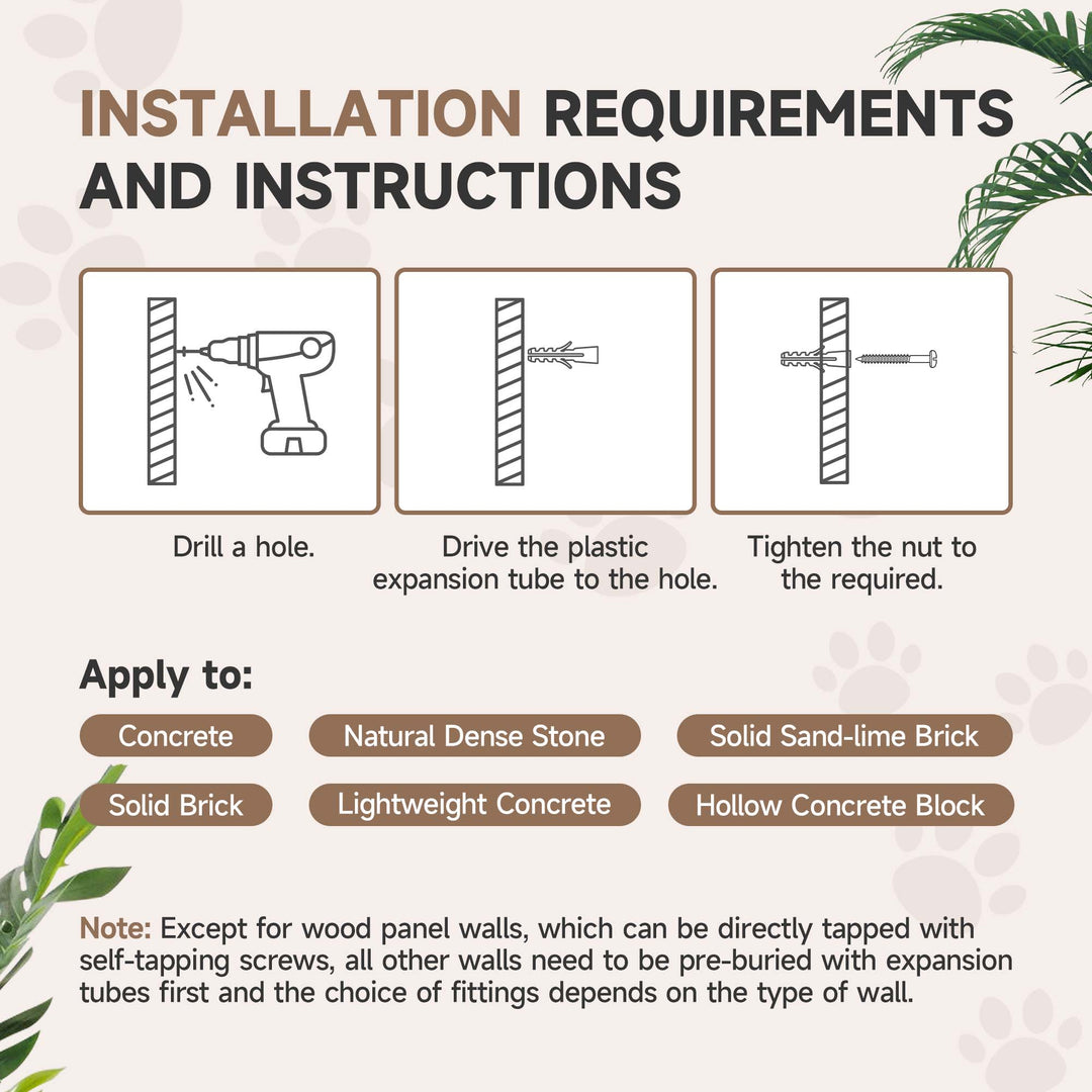 PawHut 4Pcs Cat Wall Shelf with Scratching Post, Cat Wall Shelves for Relaxing, Climbing, Cat Wall With Soft Ladder, Hammock, Play Balls, Grey