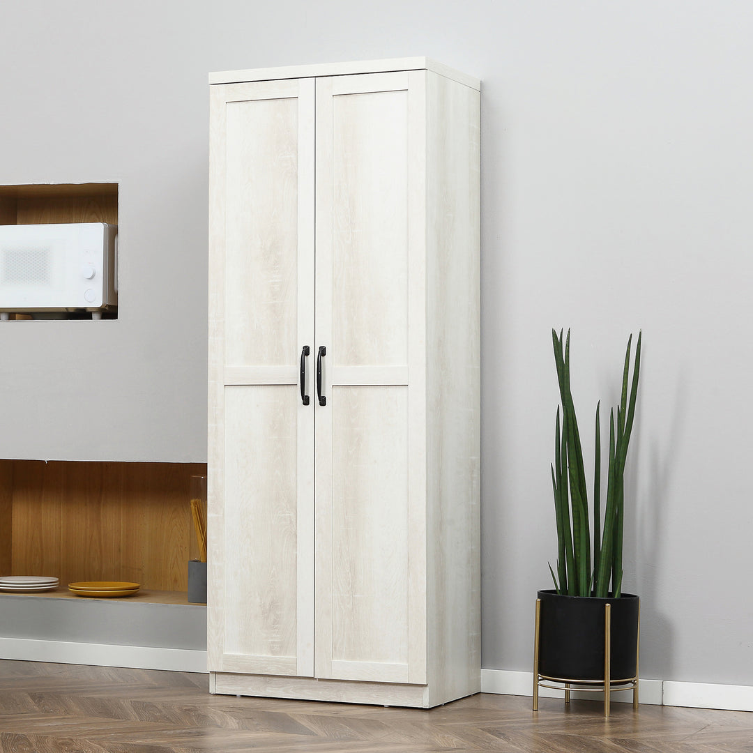 HOMCOM 63" Kitchen Storage Cabinet, 5-tier Pantry Cabinet with Doors and Adjustable Shelves for Dining Room, Distressed White