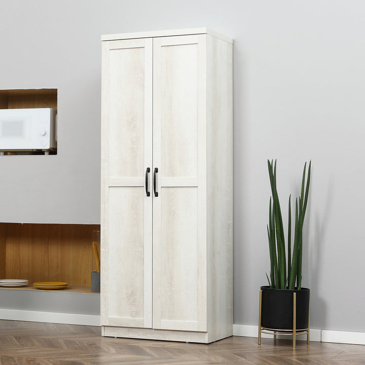 HOMCOM 63" Kitchen Storage Cabinet, 5-tier Pantry Cabinet with Doors and Adjustable Shelves for Dining Room, Distressed White