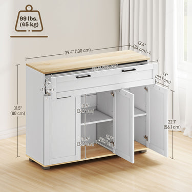 HOMCOM Sideboard Buffet Cabinet, Modern 40" Coffee Bar Cabinet with Wide Drawer, 3 Doors and 2 Adjustable Shelves, White