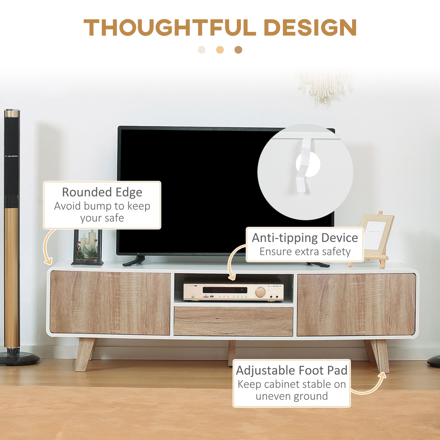 HOMCOM Modern TV Stand Cabinet for TVs up to 72" Flat Screen with Push-open Drawer, Storage Compartment and Cable Management, Rounded-edge Entertainment Center for Living Room, Bedroom