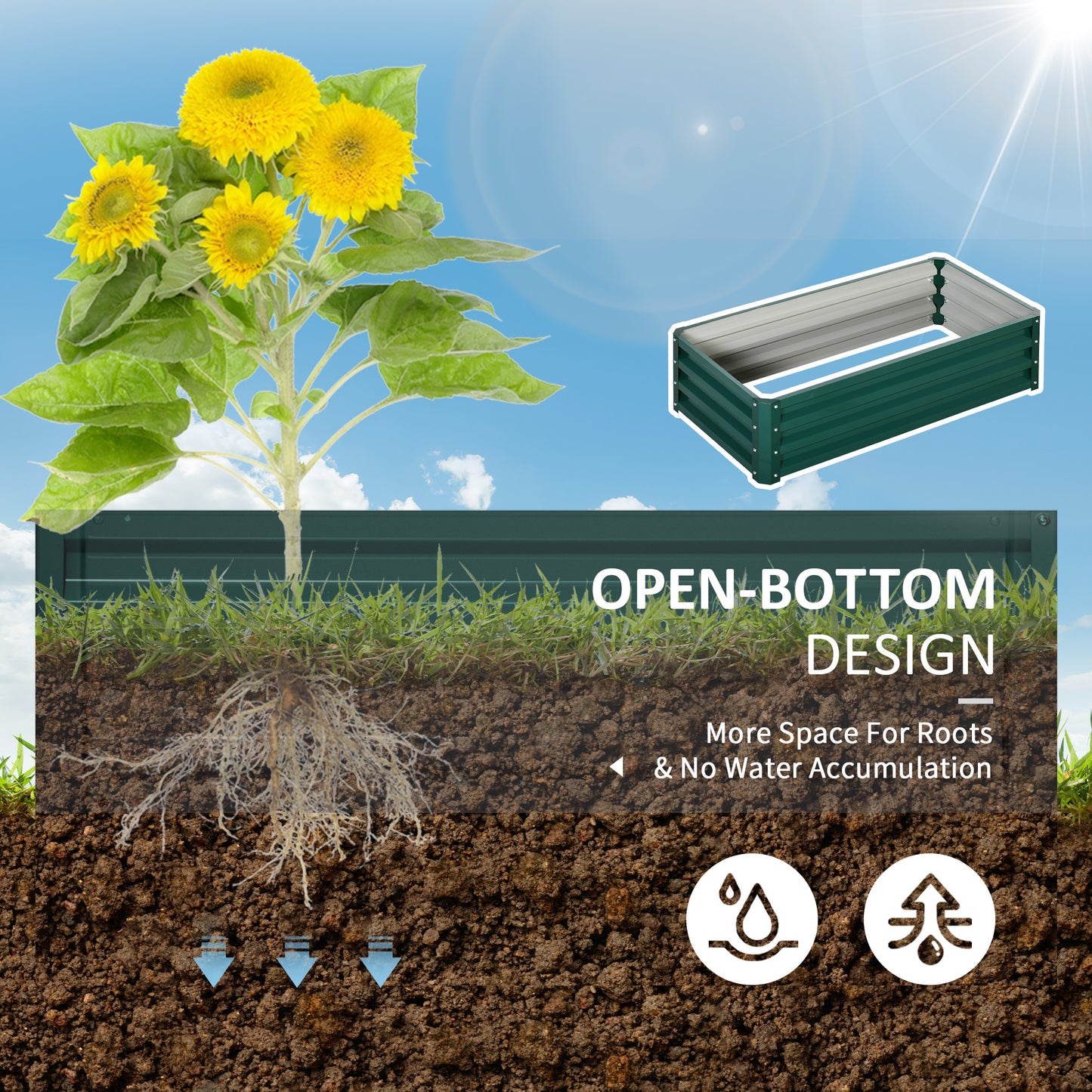 Outsunny Galvanized Raised Garden Bed, Outdoor Planter Box for Vegetables, Flowers, Herbs, 4' x 2' x 1', Grey
