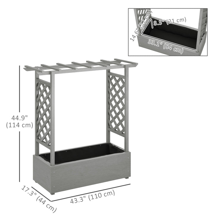 Outsunny Wooden Raised Garden Bed with Trellis, Outdoor Planter Box with Hanging Roof, Drainage Holes and Bed Liner