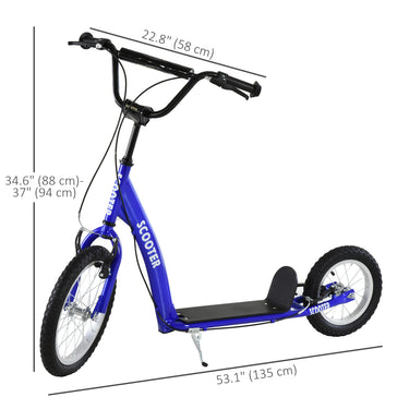 Aosom Kids Scooter with Adjustable Handlebar, Youth Kick Scooter with Dual Brakes, Inflatable Wheels, for Age 5+, Blue