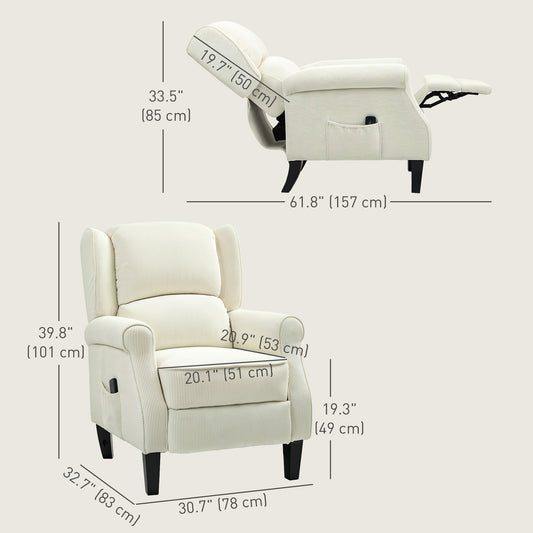 HOMCOM Push Back Recliner Chair, Vibration Massage Recliner for Living Room with Extendable Footrest, Remote, Pocket, Cream