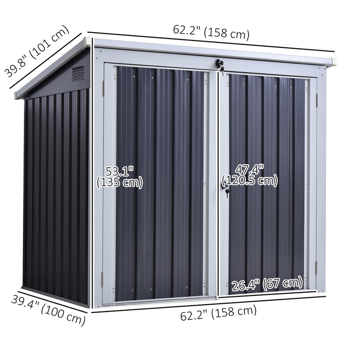 Outsunny 5ft x 3ft Outdoor Garbage Bin Storage Shed with Lockable Doors and Lid, Outside Storage Shed for Trash Can, Black