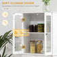 HOMCOM 61" Kitchen Pantry Cabinet, Freestanding Farmhouse Buffet Storage Cabinet with Soft Close Glass Doors and Adjustable Shelves, White