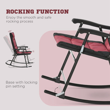 Outsunny 3pc Patio Foldable Rocking Chair Set, Outdoor Rocking Chairs and Table Bistro Set w/ Padded Seat, Headrest, Backrest for park, backyard, garden, Red
