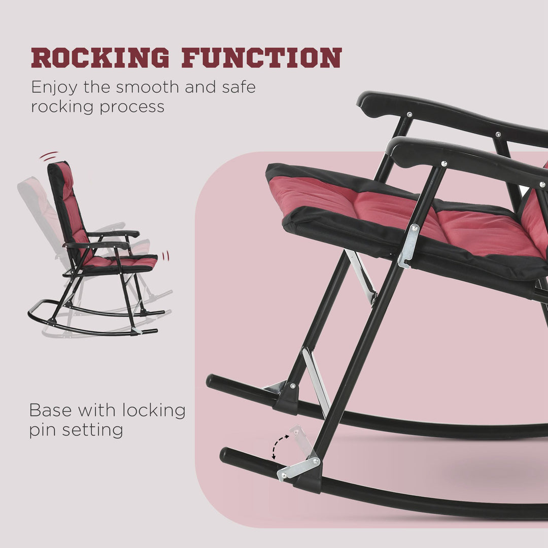 Outsunny 3pc Patio Foldable Rocking Chair Set, Outdoor Rocking Chairs and Table Bistro Set w/ Padded Seat, Headrest, Backrest for park, backyard, garden, Red