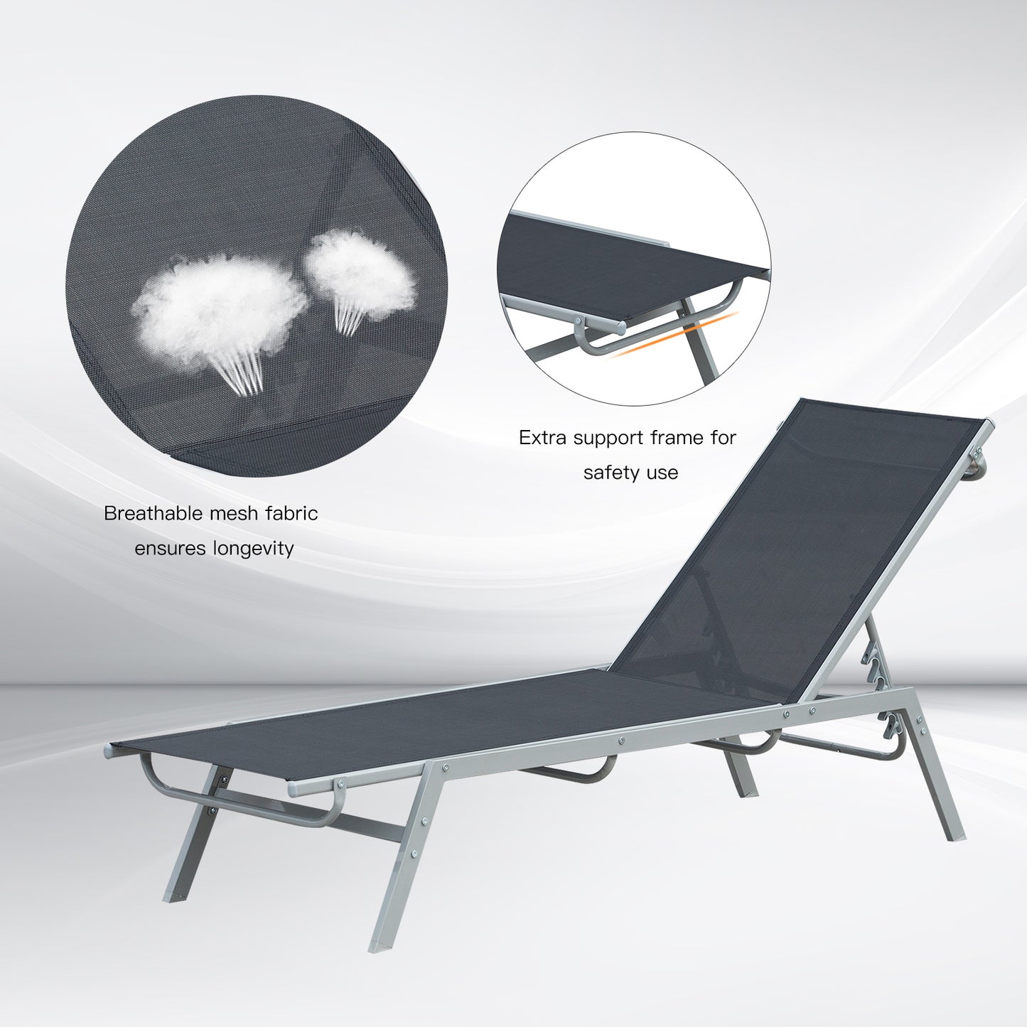 Outsunny Sun Lounger, Outdoor Chaise Lounge with 5-Position Backrest for garden, Black