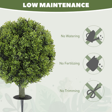 HOMCOM Artificial Boxwood Topiary Trees Set of 2 with Ground Stake, UV Resistant Fake Plants for Indoor Outdoor, Green