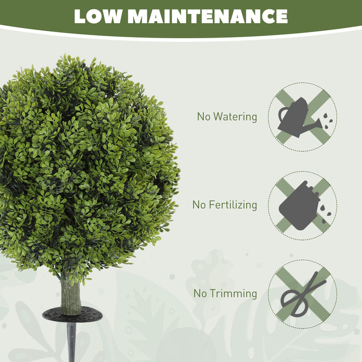 HOMCOM Artificial Boxwood Topiary Trees Set of 2 with Ground Stake, UV Resistant Fake Plants for Indoor Outdoor, Green