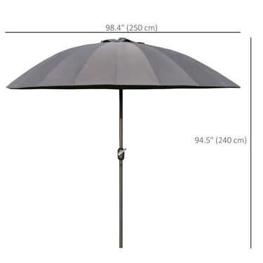 Outsunny 8ft Shanghai Garden Parasol Umbrella with Crank & Tilt, Adjustable Outdoor Sun Shade, Dark Grey