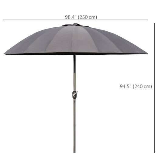 Outsunny 8ft Shanghai Garden Parasol Umbrella with Crank & Tilt, Adjustable Outdoor Sun Shade, Dark Grey