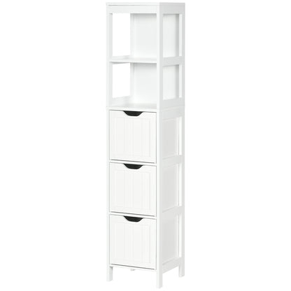 kleankin Narrow Bathroom Cabinet with 3 Drawers and 2 Tier Shelf, Tall Cupboard Freestanding Linen Tower, White