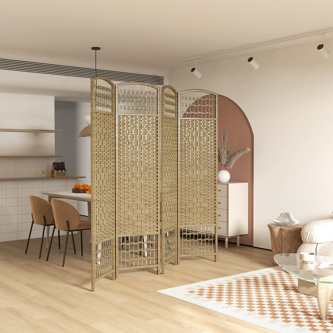 HOMCOM 4 Panel Folding Room Divider, Portable Privacy Screen, Wave Fiber Room Partition for Home Office, Natural