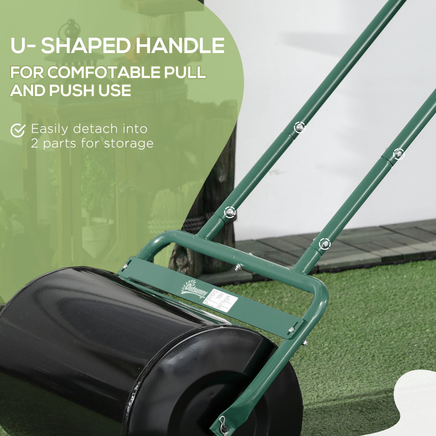 Outsunny Heavy Duty Lawn Roller, 20" Push/Tow Behind Sod Roller, Grass Flattener Filled with 11gal Water/136lbs Sand, Black