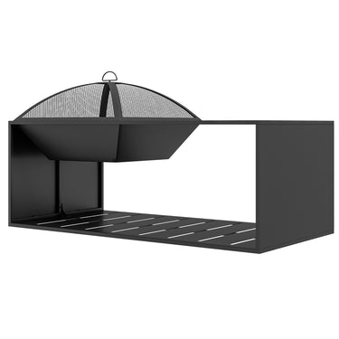 Outsunny Fire Pit Coffee Table with Storage Shelf, Wood-burning Firepit with Spark Screen and Poker, Black