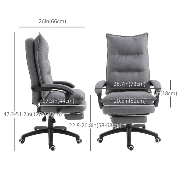 Vinsetto Office Chair 360° Swivel Adjustable Height Linen Style Fabric Recliner with Retractable Footrest and Double Padding, Grey