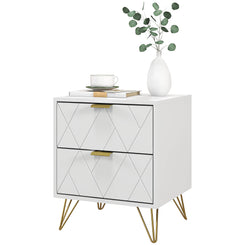HOMCOM Modern Bedside Table, Accent Nightstand with 2 Drawers, Bed End Table for Bedroom, Living Room, White