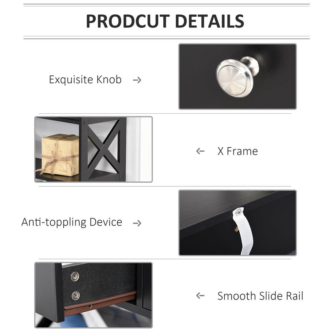 HOMCOM 39" Console Table, Narrow Entryway Table with Storage Shelves, Drawers and X Frame for Behind Couch, Living Room, Hallway, Black