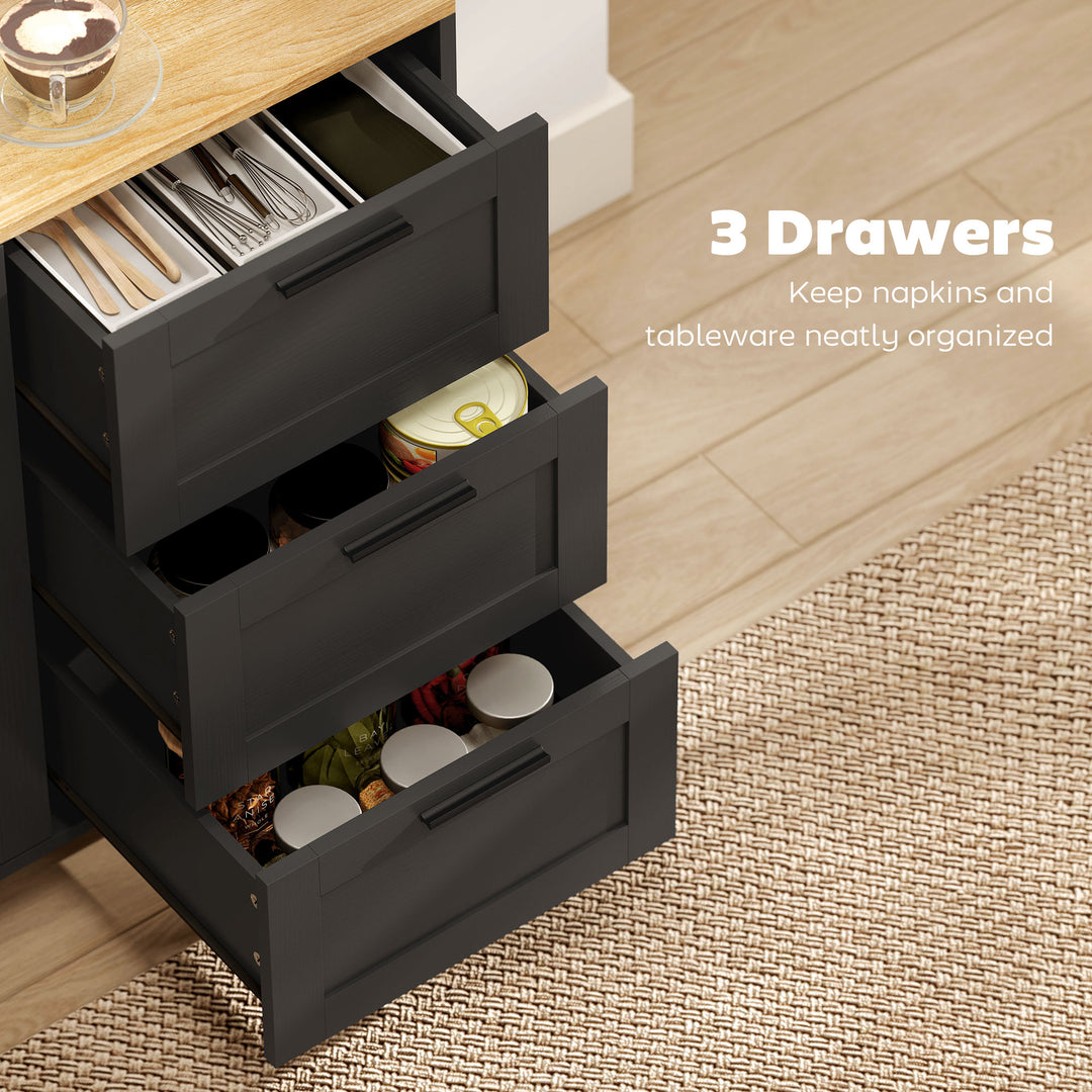 HOMCOM Buffet Cabinet with Soft-Close Doors, Modern Sideboard with 3 Drawers for Living Room, Kitchen, Dining Room, Black