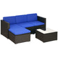 Outsunny 3 Pieces Patio Furniture Set with Cushions, Outdoor PE Rattan Wicker Conversation Corner Sofa Set with Glass Top Table and Adjustable Foot for Garden, Lawn, Cream White
