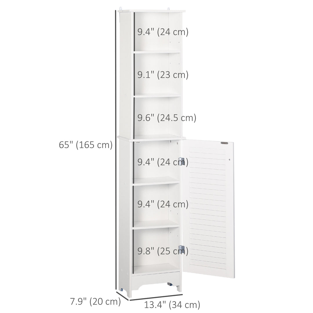 HOMCOM Tall Bathroom Storage Cabinet, Freestanding Linen Tower with 3-Tier Open Adjustable Shelf, White
