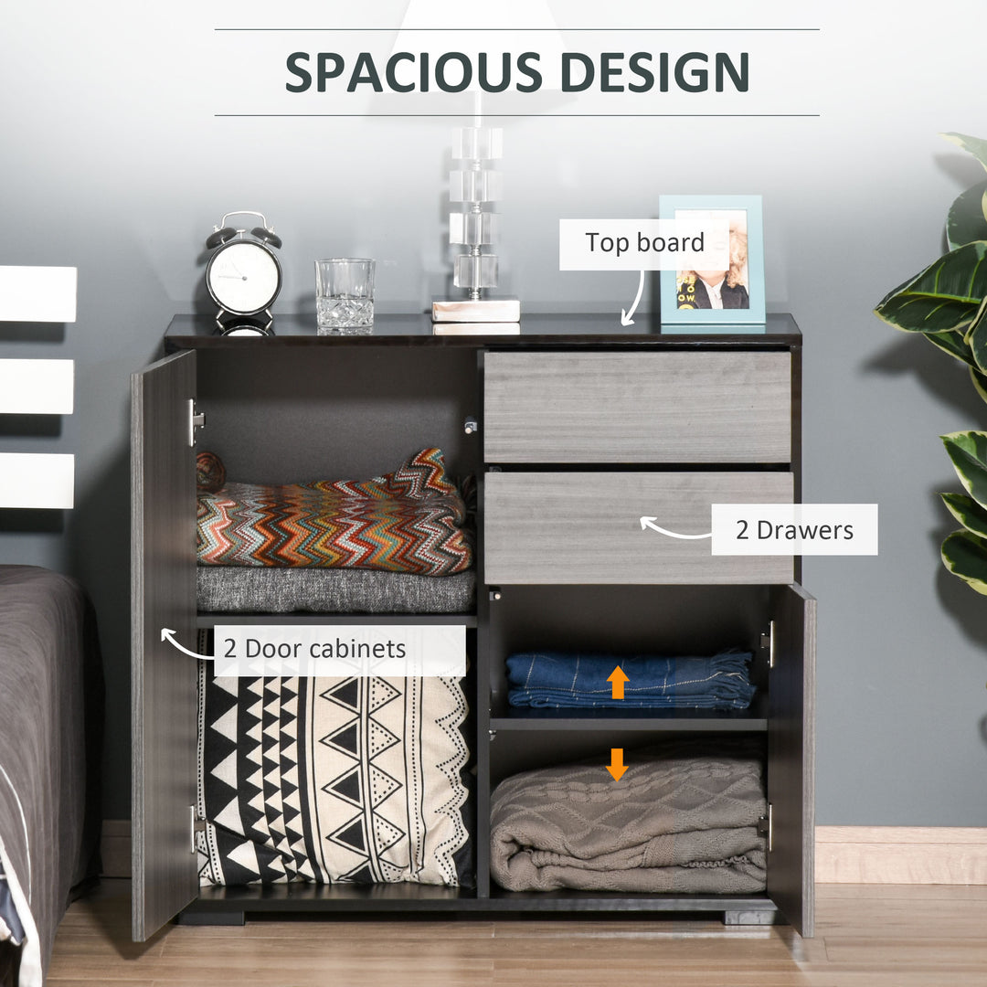 HOMCOM High Gloss Buffet Sideboard with 2 Drawers, 2 Doors and Adjustable Shelf, Kitchen Storage Cabinet with Push Open Design, White