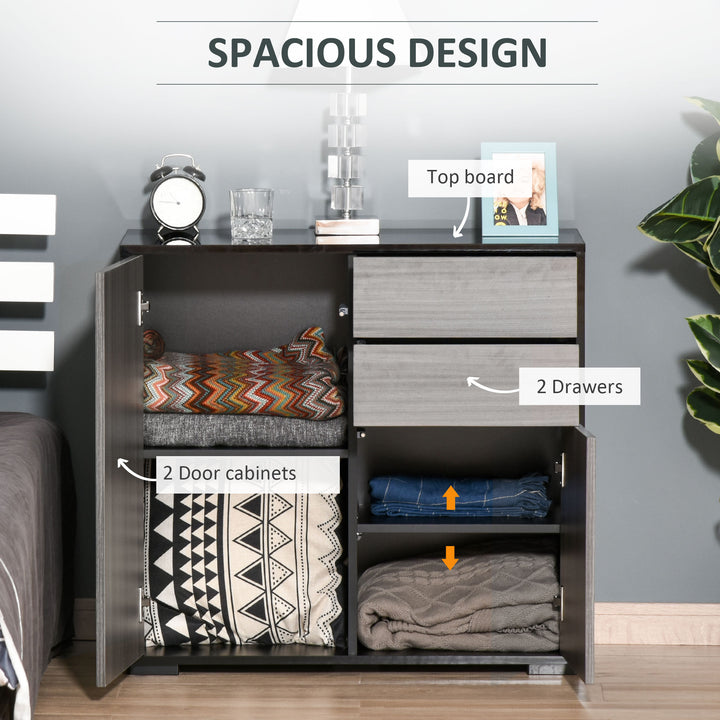 HOMCOM High Gloss Buffet Sideboard with 2 Drawers, 2 Doors and Adjustable Shelf, Kitchen Storage Cabinet with Push Open Design, White