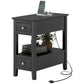 HOMCOM Narrow Side Table with Charging Station, USB Ports, Modern End Table with Storage Shelf, Drawers for Living Room, White