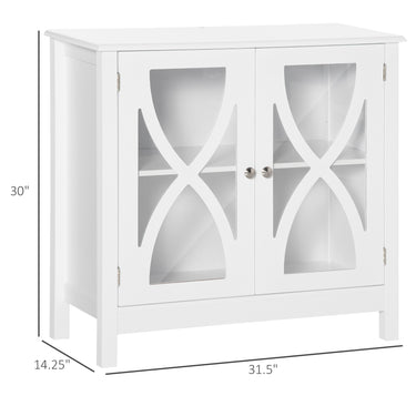 HOMCOM Kitchen Sideboard, Glass Door Buffet Cabinet, Bathroom Storage Cabinet with Adjustable Storage Shelf for Dining Room, Living Room, White
