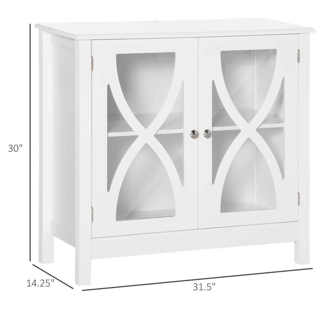 HOMCOM Kitchen Sideboard, Glass Door Buffet Cabinet, Bathroom Storage Cabinet with Adjustable Storage Shelf for Dining Room, Living Room, White