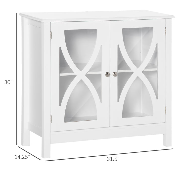 HOMCOM Kitchen Sideboard, Glass Door Buffet Cabinet, Bathroom Storage Cabinet with Adjustable Storage Shelf for Dining Room, Living Room, White
