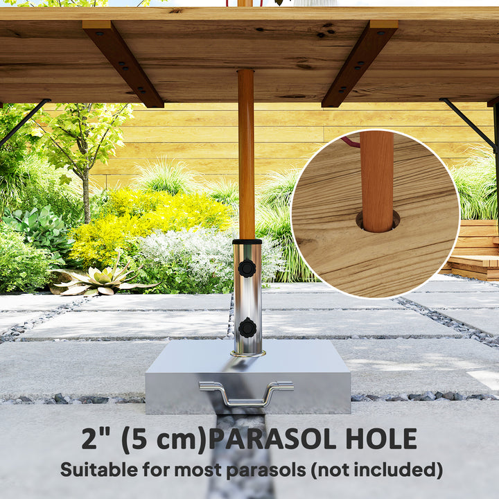 Outsunny Wooden Outdoor Dining Table for 6 with 2" Umbrella Hole, Slatted Tabletop, Metal Frame, for Yard, Deck, Lawn