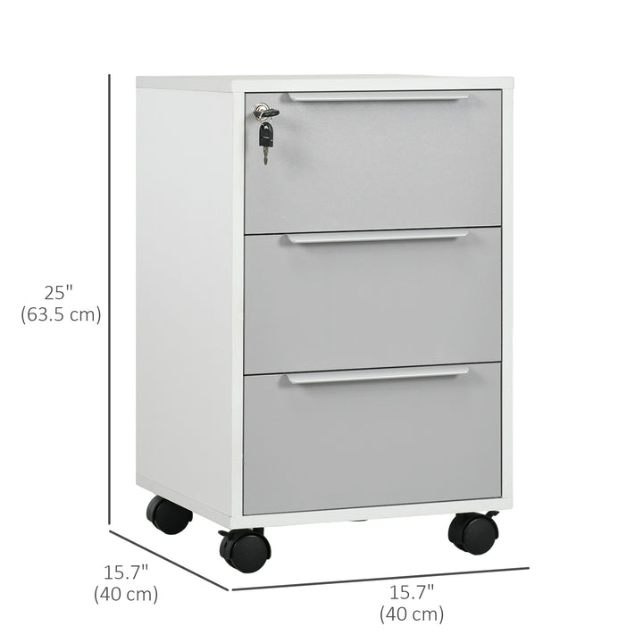 HOMCOM 3 Drawer File Cabinet with Wheels, Vertical Filing Cabinet with Lock, Grey