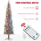 HOMCOM 9ft Prelit Pencil Artificial Christmas Tree, Flocked Xmas Tree with Remote, Dual Colour LEDs, 895 Tips, Metal Stand