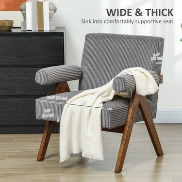 HOMCOM Corduroy Accent Chair Armchair with Wide Seat and Soft Padded Armrests for Reading, Bedroom, Dark Grey