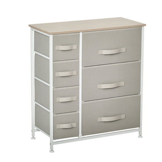 HOMCOM Dresser for Bedroom with 7 Drawers, Chest of Drawers with Metal Frame, Fabric Dresser for Living Room, Light Grey