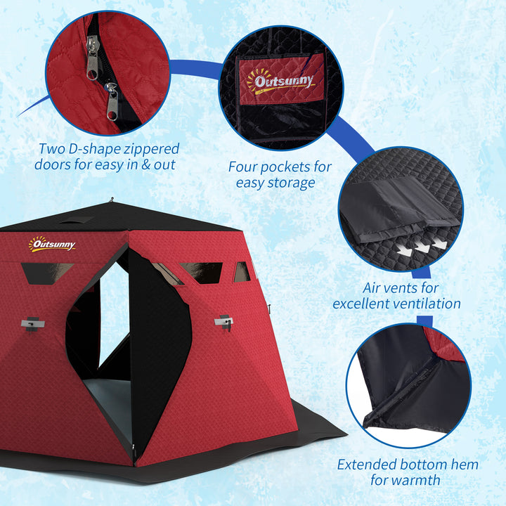 Outsunny 4 Person Insulated Ice Fishing Shelter, Pop-Up Portable Ice Fishing Tent with Carry Bag and Two Doors for -22℉, Black