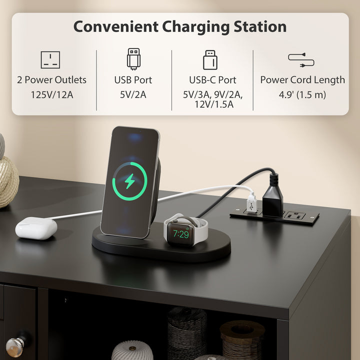 HOMCOM Rolling Sewing Machine Table with Power Outlet, Folding Craft Table with 2 Fabric Drawers, 2 Bins and 18 Pegs, White