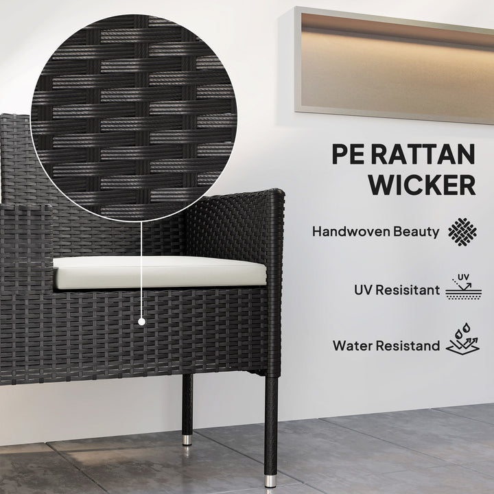 Outsunny Patio Furniture w/ Mid-Table PE Rattan Loveseat w/ Cushion, Cream White