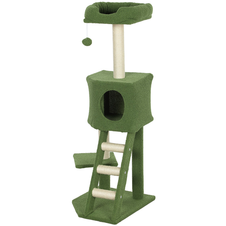 PawHut 47" Tall Cat Tree Tower with Condo, Ladder, Scratching Posts and Hanging Ball, Light Grey