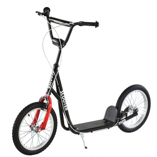 Aosom Kids Kick Scooter for 5+ Year Old, Kids Ride on Toy w/ 16'' Inflatable Wheel Dual Brakes, Black