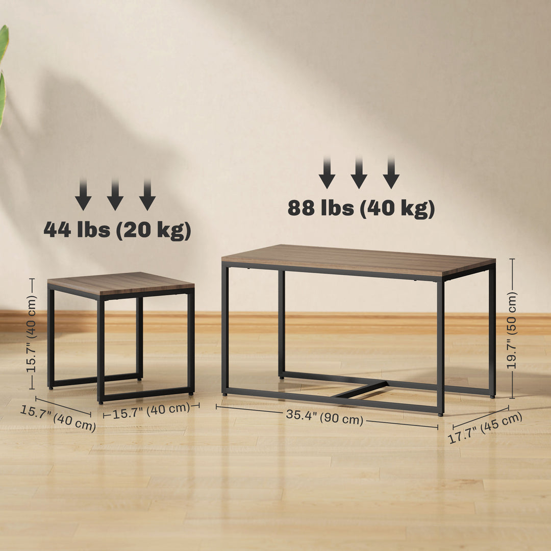 HOMCOM Nesting Coffee Table Set of 3, Modern End Tables with Black Metal Frame for Living Room Home Furniture, Natural